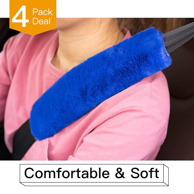 4Pack Seatbelt Covers for Kids,Seat Belt Cushion Cover,Infant Baby Car Seat Neck Shoulder Strap Pads,Soft Newborn Carseat Stroller Straps Covers Accessories(Blue)