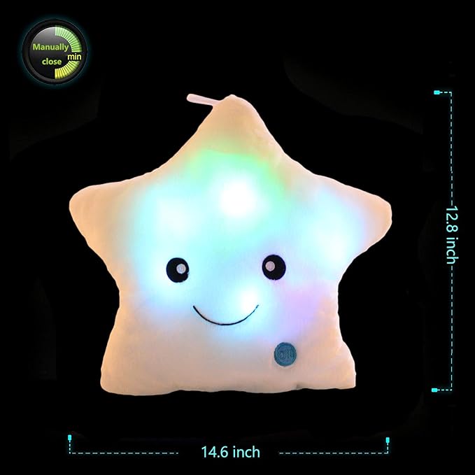 sofipal Twinkle Star Shaped Plush Throw Pillow, Creative LED Night Light Glowing Cushions Plush Stuffed Toys Gifts for Kids, Decoration (White)