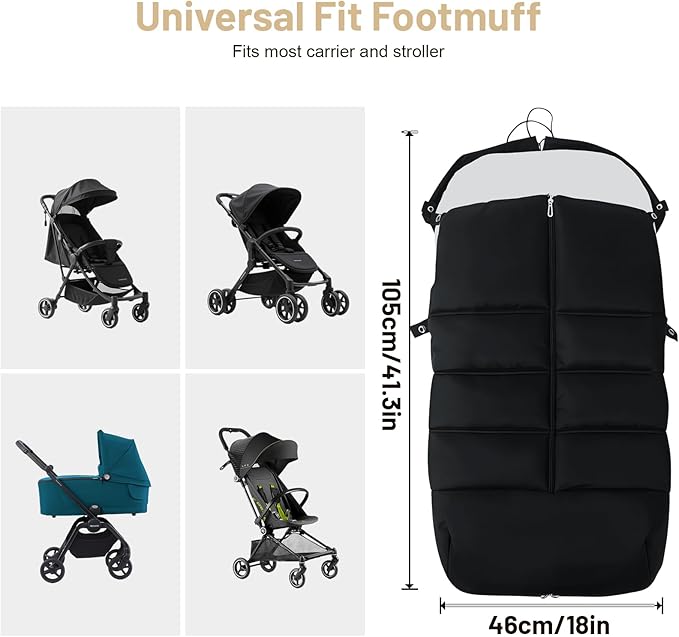 KAKIBLIN Stroller Footmuff, Baby Footmuff for Stroller, Universal Bunting Bag for Babies Compatible with Most Strollers,Waterproof, Winter Sleeping Bag for Newborn to Toddler (105x46cm)
