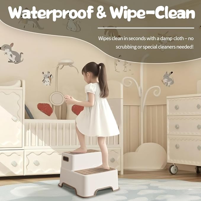 ZLMHYYM Toddler Step Stool for Bathroom sink, 2 Pack Step Stool for Kids, Plastic Potty Training Toilet Stepping Stools, Child and Baby Lightweight&No-Slip Two Step Stools for Kitchen(Off-White/Khaki)