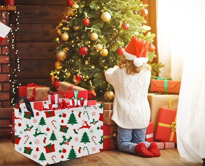 TIBAOLOVER Rectangular Christmas Basket Tree Cute Christmas Gift Baskets for Families Baby Storage Bin Kids Toy Storage Bin Organizer Box Christmas Room Decor for Christmas Parties(Christmas Tree)
