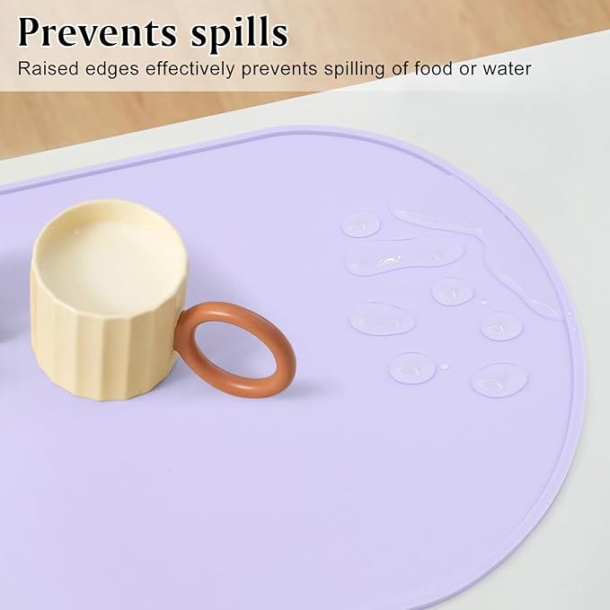 yuuzue Silicone Placemat Set of 4, Heat Resistant Placemats for Dinning Table, Reusable Portable Kids Baby Placemats, Waterproof Stain-Proof Toddler Food Mats, Easy to Clean Silicone Mat Oval Placemat
