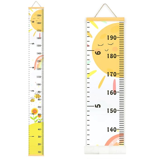 Mibote Baby Growth Height Chart Handing Ruler Wall Decor for Kids, Canvas Removable Height Growth Chart 79" x 7.9" (Sunshine)