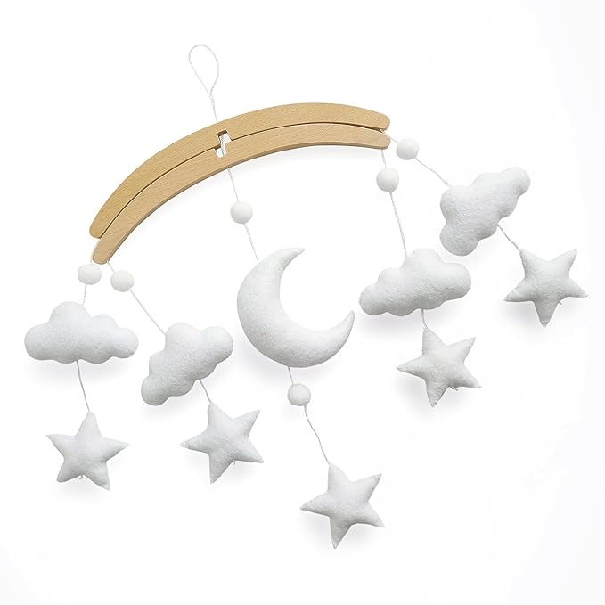 Baby Crib Mobile – Wooden Hanging Nursery Baby Mobile for Crib, Nursery Decor for Boys & Girls, Perfect Shower Gift (Moon, Cloud, & Stars, Foldable) Also Fits Bassinets, Sorrel + Fern