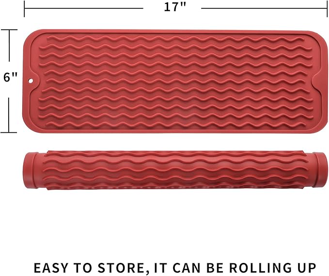 MicoYang Silicone Dish Drying Mat for Multiple Usage,Easy clean,Eco-friendly,Heat-resistant Silicone Mat for Kitchen Counter,Sink,Bar,Bottle,or Cup Red M 17 inches x 6 inches