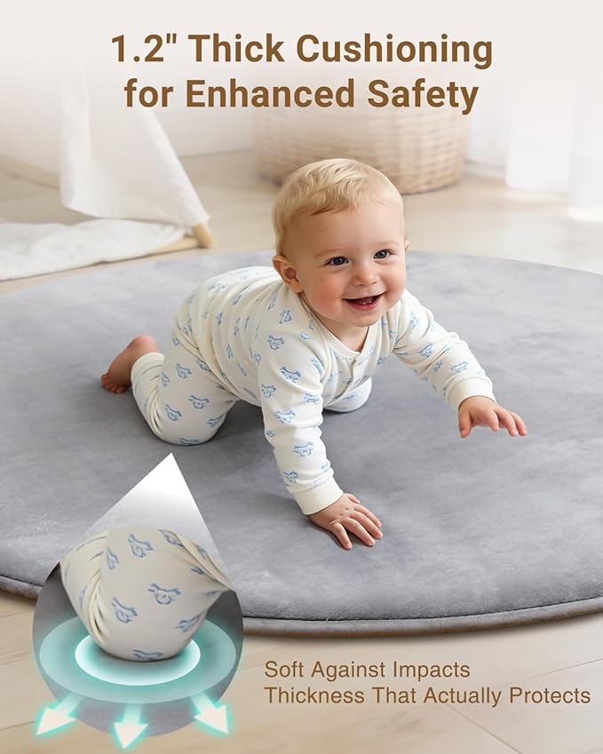 Thick Round Baby Play Mat for Floor,47 Inch Playpen Mat Foam Mats,Soft Support & Plush Feel Play Tent Mats for Infant,Kids,and Toddler Crawling,Non-Slip Back for Kids Indoor Playhouses(Light Grey)