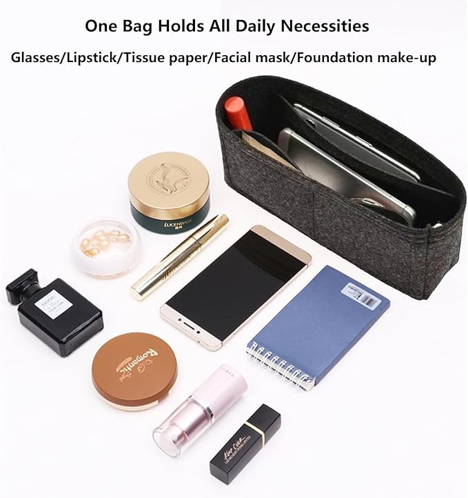 Chispee Purse Organizer Insert Felt Bag Organizer with Pocket for Baguette Small Tote Bag Finishing Inner Bag Handbags Insert Organizer for Women Inner Bladder Bag Storage Bag (Medium,dark grey)