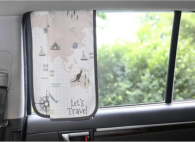 BEBEDECO Magnetic Car Sun Shade Curtain for Side Window – Sun Blocker and UV Protector for Baby, Kids, and Pets – Universal Fit with Built-in Magnets for Steel-Framed Door (WorldTravel)