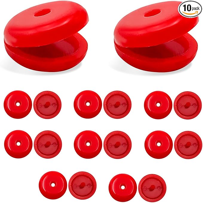 10 Sets Seat Belt Button Stop, Snap-On Plastic Seatbelt Stopper Clip Prevent Seat Belt Buckle from Sliding Down, No Welding Seat Belt Stop Kit, Universal Car Accessories (Red)