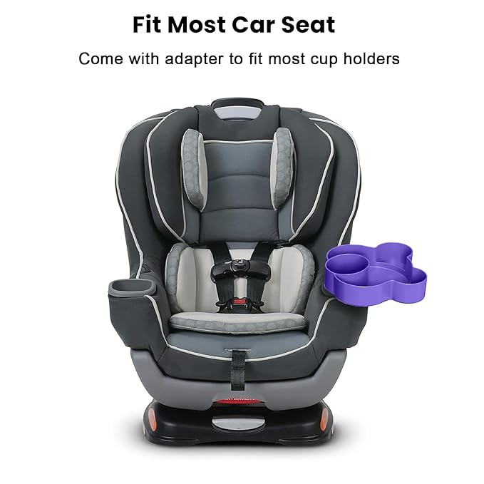 Car Seat Tray - Convert Cup Holder to a Tray for Snacks, Toys, 360° Rotatable for Kids Travel, Booster, Stroller and Anywhere (Purple)
