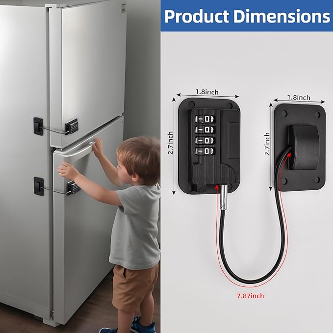 RORMGO Refrigerator Lock, Heavy Duty Fridge Locks for Kids, Freezer Lock with Combination for Refrigerator Drawer Cabinet Safety, Easy to Install No Keys Needed Black