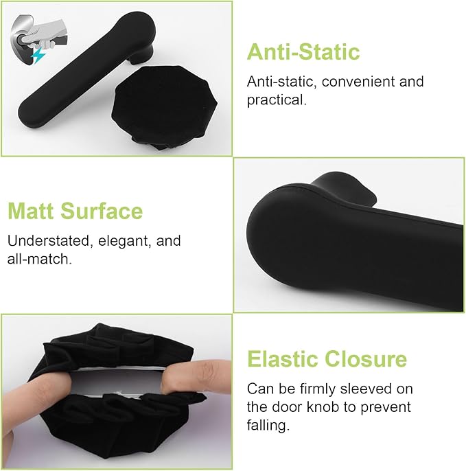 Door Handle Cover Set, 1pc Silicone Door Handle Glove Cover & 2pcs Decorative Round Door Knob Covers Anti-Static Safety Protector for Handles/Knobs (Black)