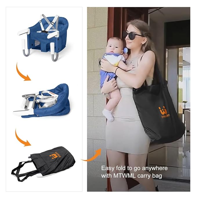 MTWML Portable High Chair for Table,Hook On High Chair that Attaches to Table,Space Saver Clip On Counter Seat for Baby,Easy Clean Baby Feeding Clamp Seat with Carry Bag for Travel(Pure-Blue)
