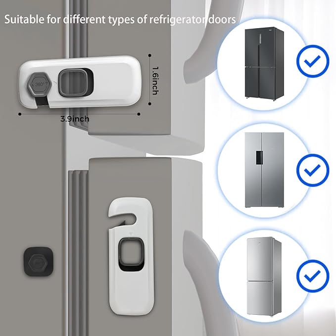 2Pack Child Proof Refrigerator Lock,Fridge Locks for Kids with Sticky Adhesive Pads,Baby Safety Locks for Fridges, Cabinets, Drawers, Double Doors and More (2 Pack)
