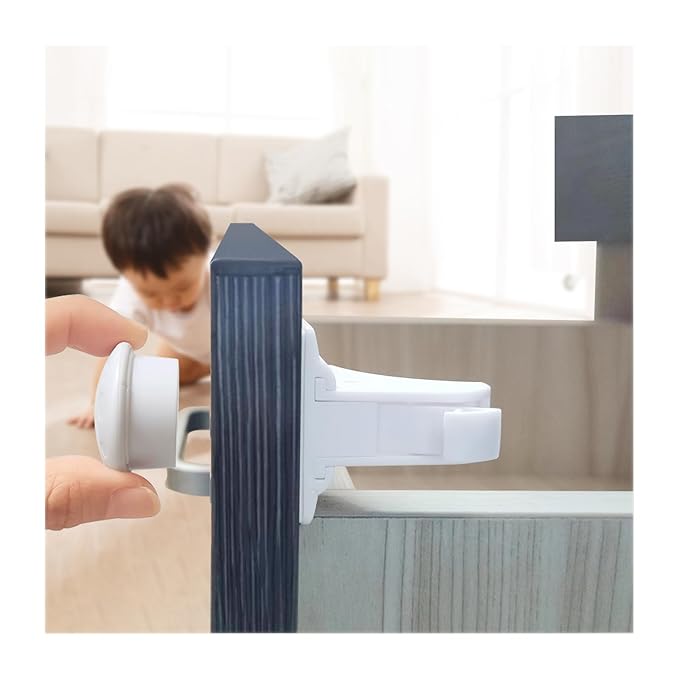 Premium Child Safety Locks – Adjustable, No-Drill & Easy-Install Home Safety Kit – Magnetic Cabinet & Drawer Locks (10-Pack) with 2 Keys (Magnetic Safety Locks)