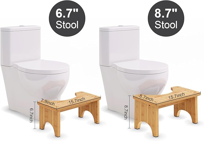 Natural Bamboo Toilet Stool Squat 9 Inch, Poop Stool for Squatting Adults, Non-Slip Stable Potty Stools, Portable Wooden Step Stools, Promotes Healthy Bathroom Habits, 2 Pack