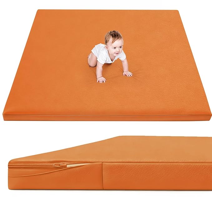 Waterproof Baby Play Mat for Floor 1.3"Thick Memory Foam 47 * 47 Cushion Playpen Playmat Tummy Time Crawling Mat Nursery Rug Pad Mattress Create Soft & Safe Area for Infants,Toddler,Kid,Orange