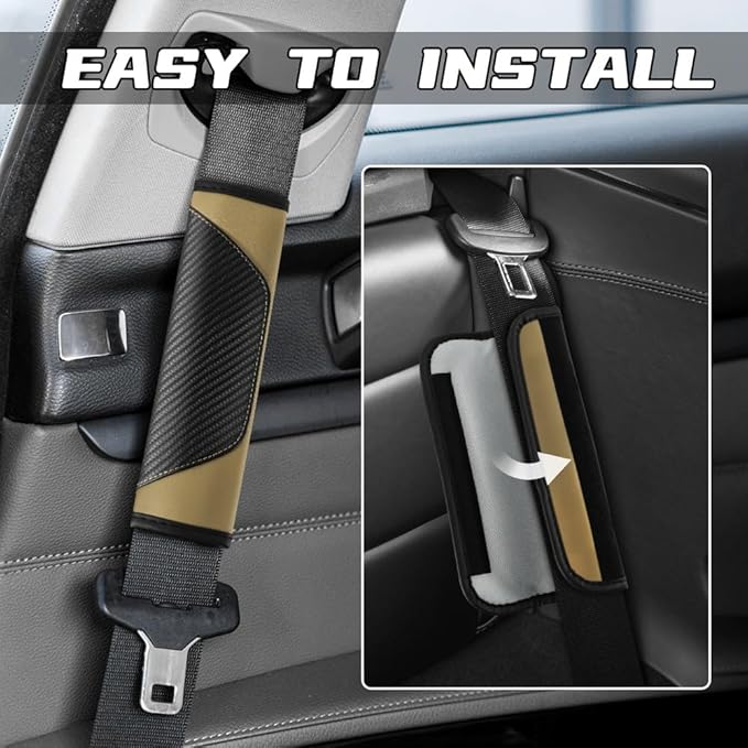 2PCS Car Seat Belt Cover Pad, Soft Carbon Fiber Leather Seatbelt Shoulder Protector for a More Comfortable Driving, Universal Safety Belt Strap Cover to Protect Your Neck (Beige)