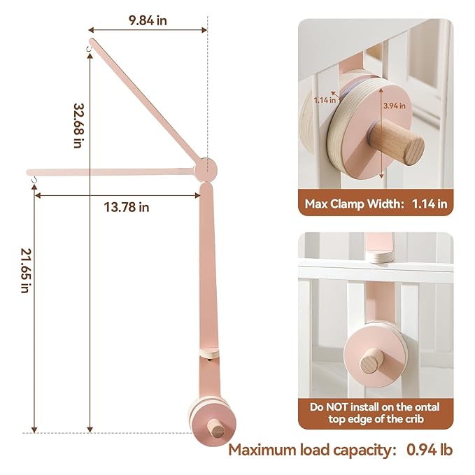 HI BABY MONMENT Crib Mobile Arm - Baby Mobile Hanger with 2-Height Settings Adjustable, Stabilizing Attachment for Added Safety, Mobile Arm for Crib, Sturdy & Secure Design for Nursery Mobile