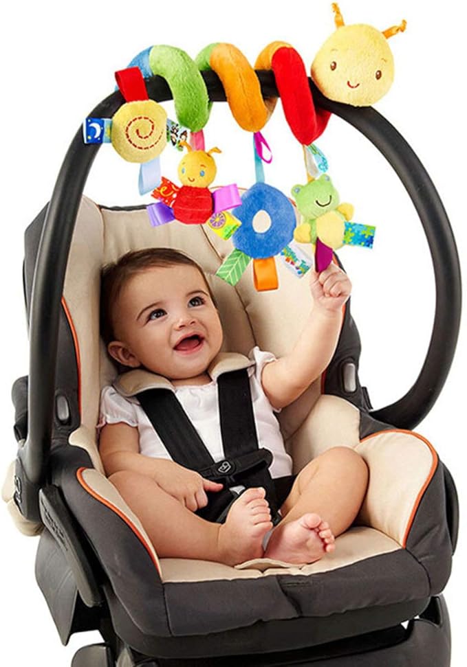 Car Seat Toys, Toys for Car Seat Crib Mobile Bed Around Rattle Bell Cartoon Insect Stroller Hanging Stuffed Wrap Spiral Safety Plush Toys for Crib Bed Stroller Car Seat Bar