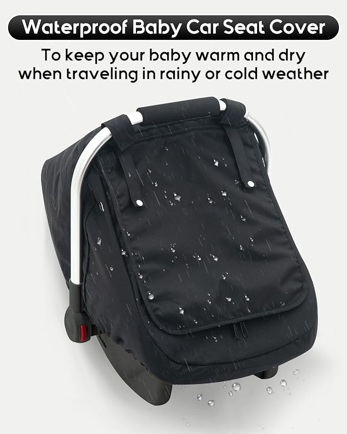 Waterproof Baby Car Seat Cover, Warm Carseat Cover for Cold Weather, Infant Car Seat Canopy with 2 Breathable Vents, 3D Mink Dot Baby Carrier Cover for Boys & Girls