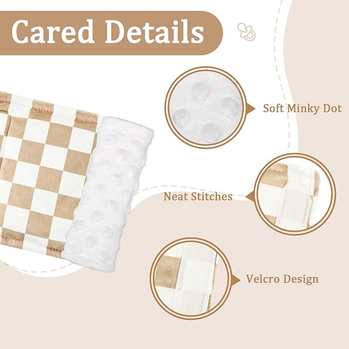 DILIMI Baby Car Seat Belt Covers, 2Pcs Carseat Shoulder Strap Pads, Soft Minky Car Seat Neck Covers, Newborn Car Seat Strap Protectors, Stroller Strap Covers for Baby Kids, Brown Checkered