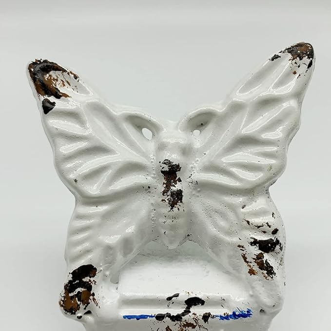 2 Pack Cast Iron Door Stops,Cute Floor Decorative Butterfly Door Stoppers, Farmhouse Vintage Collection Heavy Duty Door Stop Wedge Perfect for Bedroom, Bath and Exterior Doors - White