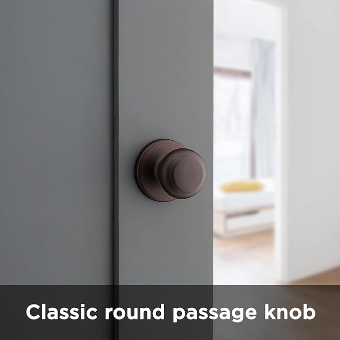 Kwikset Cove Interior Passage Door Knob, Handle for Closet and Hallway Doors, Non-Locking Doorknob, Venetian Bronze (Pack of 4)
