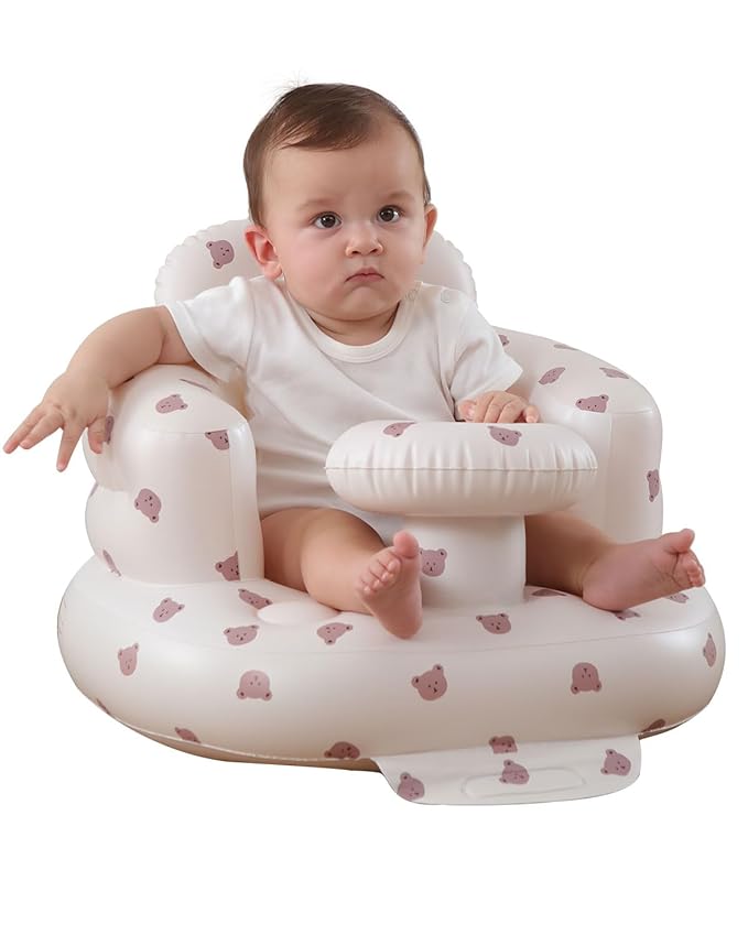AGITVPS Upgrade Inflatable Baby Seat with Tray for Babies 3-36 Months, Built in Air Pump Bumbo Seat with Tray, Baby Chair Sit Me up Floor Seat for Baby, Learning to Sit&Feeding (Tray-Bear)