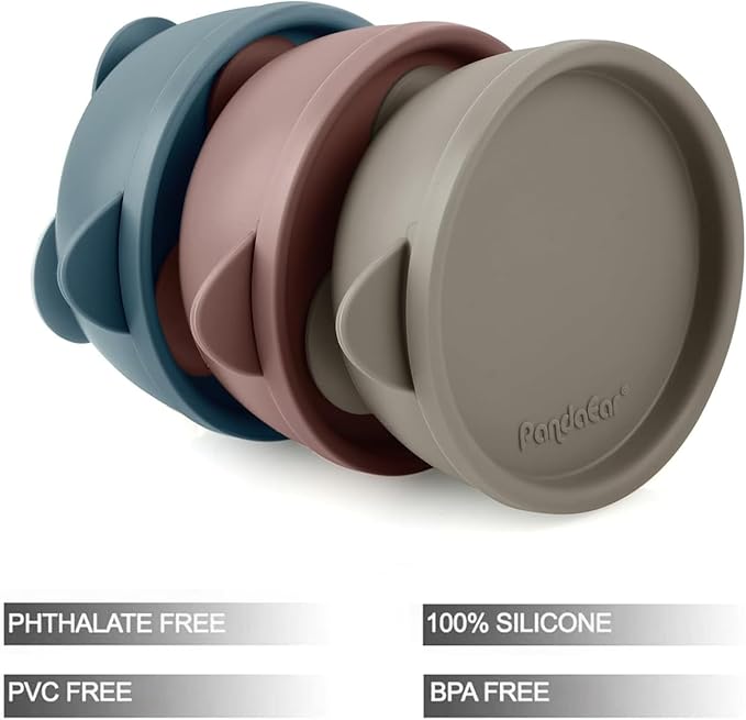 PandaEar 3 Pack Baby Suction Bowls with Lids – Stay Put Silicone Toddler Bowls for Self-Feeding & Travel, 100% Food Grade BPA-Free, Leakproof Feeding Set (Muted Earth Tones)
