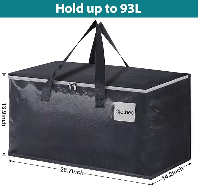 Moving Bags Heavy Duty with Strong Zippers and Handles Collapsible Moving Supplies, Storage Totes for Packing & Moving Storing 93L 6Pack
