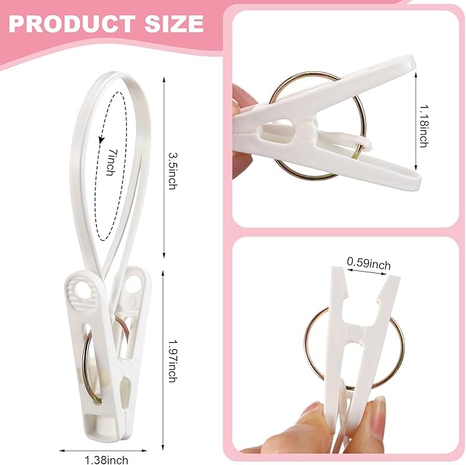 Honeydak 30 Pack Multi-Purpose Laundry Hooks Hanging Clips Bulk with Plastic Rope Hanger Clips for Baby Clothes Closet Organizer for Pants Hat Sock Boot Bra Towel Bathroom Wardrobe (White)