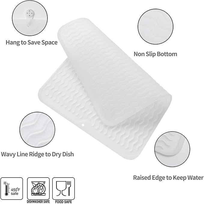 MicoYang Silicone Dish Drying Mat for Multiple Usage,Easy clean,Eco-friendly,Heat-resistant Silicone Mat for Kitchen Counter or Sink,Refrigerator or drawer liner Translucent L 16 inches x 12 inches