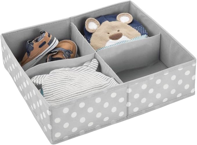 mDesign Soft Fabric Dresser Drawer/Closet Divided Storage Organizer Bins for Nursery - Holds Blankets, Bibs, Socks, Lotion, Clothes, Shoes, Toys - Set of 5 - Gray/White Polka Dot