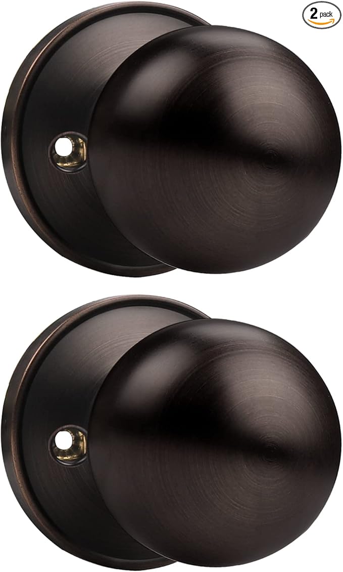 Probrico Oil Rubbed Bronze Dummy Knobs, Non-Turning Door Knobs for Hall or Closet, Round Interior Knobs,2 Pack