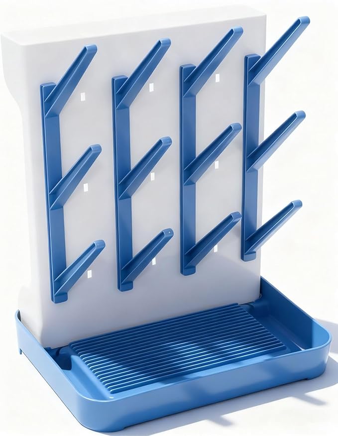 Baby Bottle Drying Rack, Vertical Space Saving Countertop Holder - Large Capacity for 12 Bottles, Pump Parts, Pacifiers, Brushes, Sippy Cups - BPA-Free, Baby Accessories Organizer - Blue