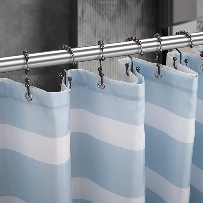 Titanker Shower Curtain Hooks Rings, Rust-Resistant Metal Double Glide Shower Hooks for Bathroom Shower Rods Curtains, Set of 12 Hooks - Bronze