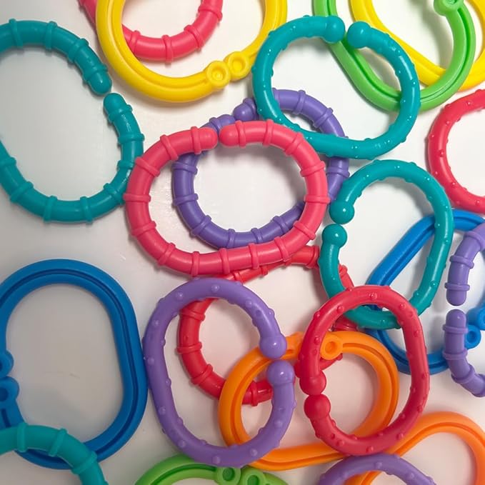 Baby Toys Links-to-Go Car Seat and Hanging Stroller Ring Toy, Larger Connecting Ring Travel Accessory Set