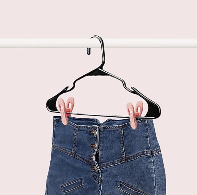 TOFIIGREM Pink Hangers Clips 60 Pack, Multi-Purpose Plastic Clips for Plastic Hangers Velvet Hanger, Clothes Pins for Skirt Pants