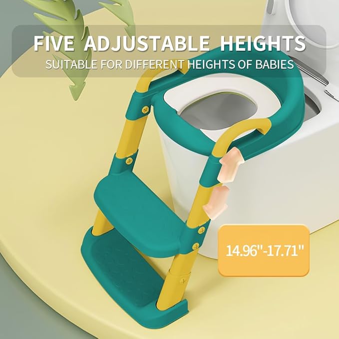 Potty Training Toilet Seat For Boys Girls, Toddler Toilet Seat With Step Stool Ladder, Foldable Toddler Potty Seat For Toilet With Non-Slip Design, Adjustable Height (Blue & Yellow)