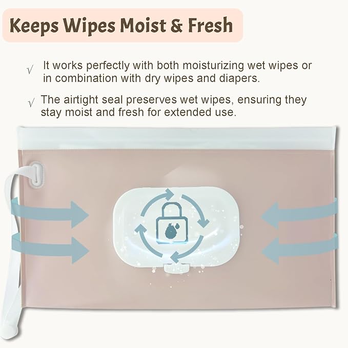 Baby wipes dispenser，portable baby wipes holder for outdoor, Refillable baby wipes container, on the go wet wipe pouch for travel, resuable wipes dispenser for hiking (Nude Pink)