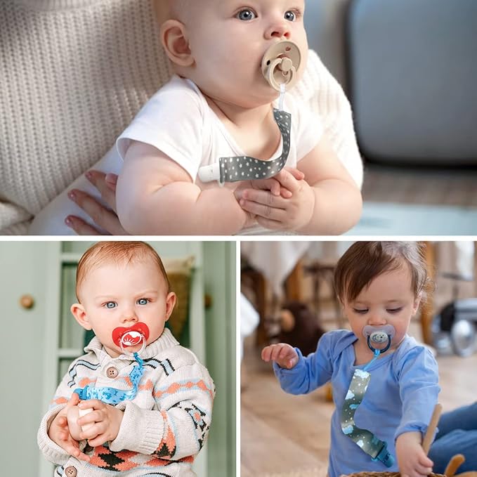4 Pack Pacifier Holder Clips for Boys, Dummy Clips Boys with Adapters, Silicone Binky Clips for Baby Teething Toys Baby Shower