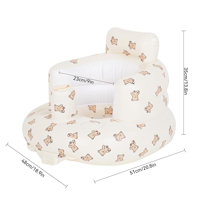 Inflatable Baby Seat Blow up Chair Inflatable Infant Chair for Babies 3-36 Months Learn to Sit up Floor Seat Bliss Built in Air Pump Brown Bear