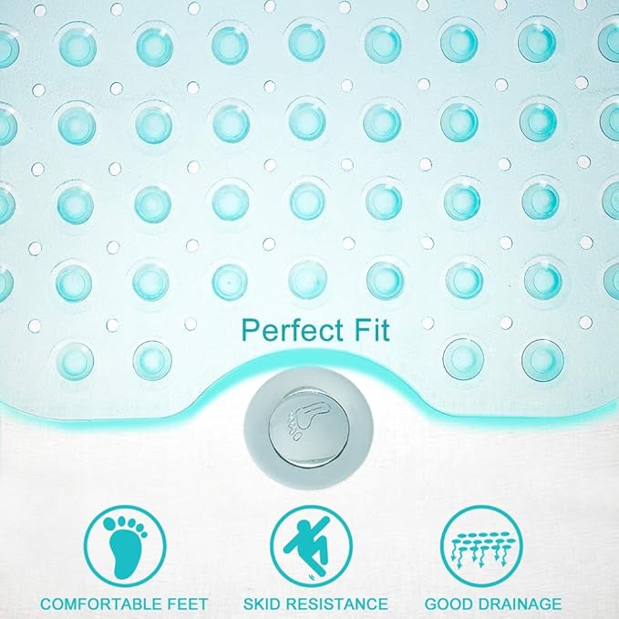 Tree Bud Bathtub Mats for Shower Tub Non-Slip Bath Mat 39 x 16 Inch Extra Long Shower Mat, Bath Tub Mat for Bathroom with Machine Washable, BPA Free for Kids (Clear Aqua)