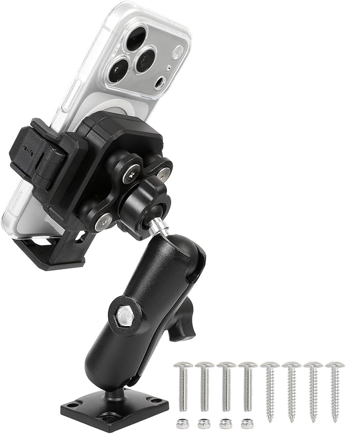 FPN Universal Phone Mount Holder for Car, Truck, Boat - Vibration Dampener, Aluminum AMPS Square Base, Medium Arm, 1s Quick Lock/Release, Camera Friendly, Fits 4.7-7.2" Smartphones