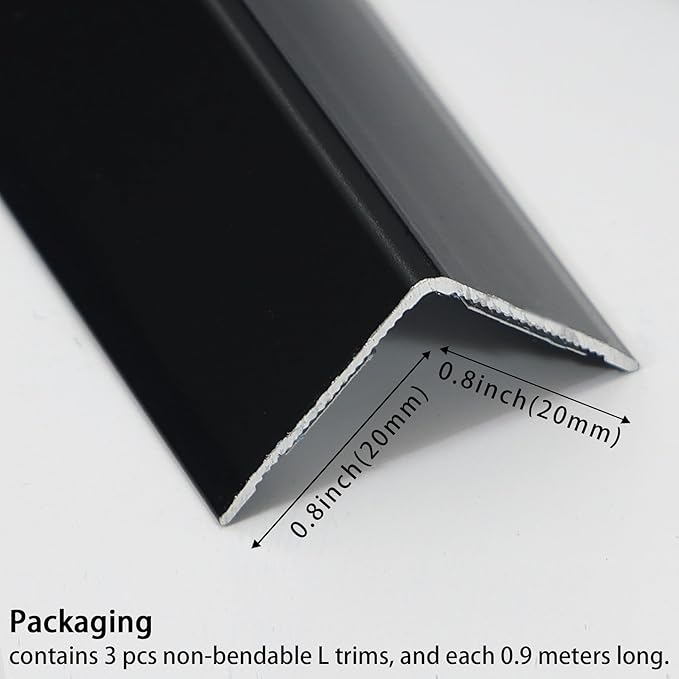 Aluminum Corner Guards, Peel and Stick L-Shaped Molding Trim for Wall Table Door Frame Protection and Decoration (Matte Black, 3Pcs x 2.9ft x 0.8in)