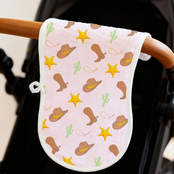 Spriggenix 6 Pack Western Burp Cloths Baby Boys Girls with Cowboy Pattern, Large Cotton Wild West Burp Rags for Newborns Gifts Nursery Decor Extra Soft and Absorbent 9.8X19.6inches
