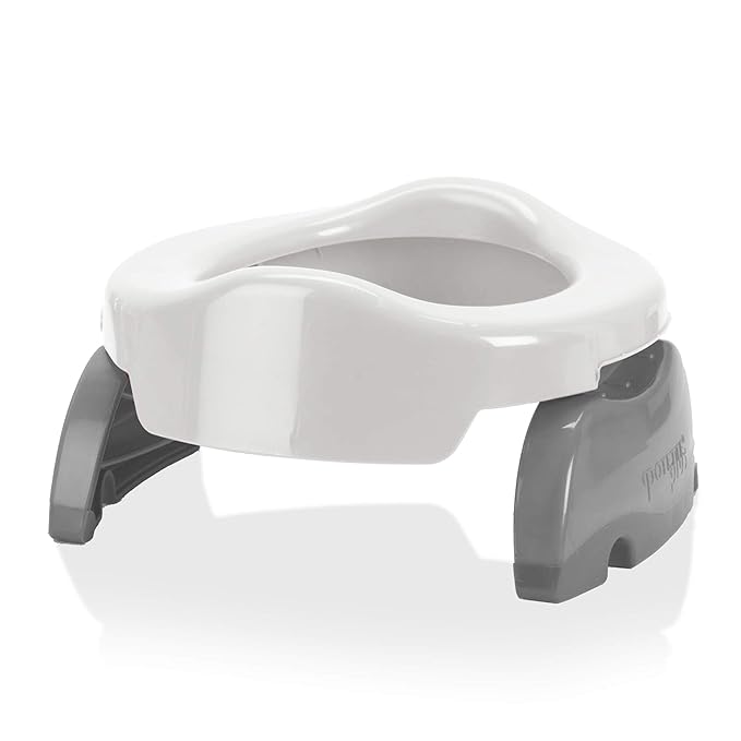 Kalencom Potette Plus 2-in-1 Travel Potty and Trainer Seat - Dual-Purpose Potty Training Toilet Seat - Portable Potty for Toddler Travel - with Durable, Lock-in Legs and Splash Guard - White/Gray