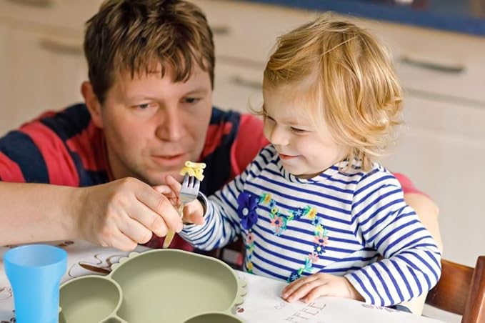 Linowos Silicone Suction Plate for Toddlers - Self Feeding Training Divided Plate Dish and Bowl for Baby and Toddler, Fits for Most Highchairs Trays, BPA Free Microwave Dishwasher Safe