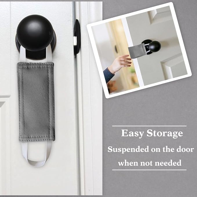 PONY DANCE Baby Door Latch Cover Closer - Nursery Door Silencer with Strong Elastic Straps, Thick Solid Cushion for Noise Reduction, Prevents Slamming, 3 Pieces, 4W x 2L Inches, Grey